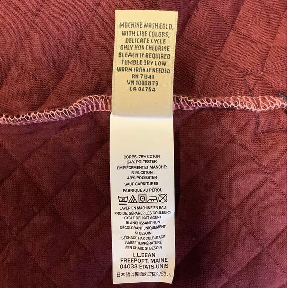 LL Bean Women's Medium Wine Colorblock Quilted Sweatshirt Mockneck Tunic J15-3 - Picture 9 of 9